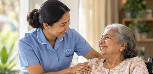 Caregiver supporting an older adult at home